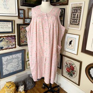 Anthony Richards Pink Floral Cotton Blend Sleeveless Snap Front Dress + Pockets